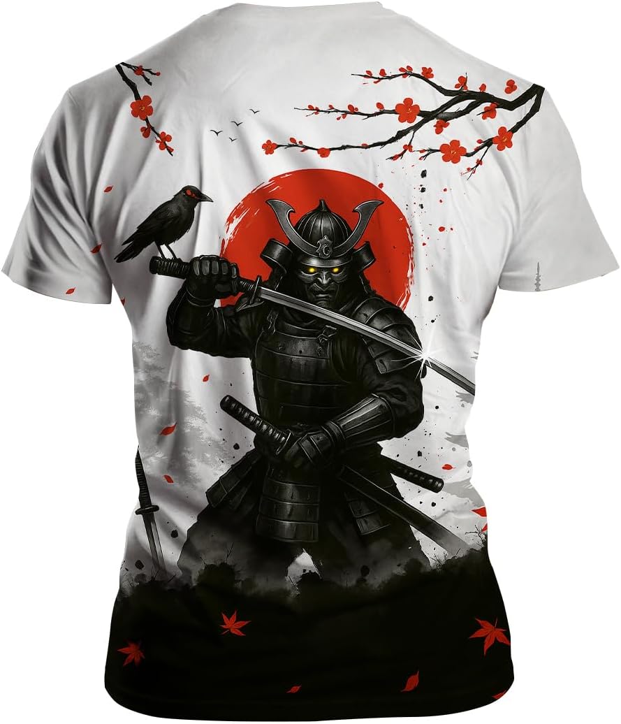 Blissboy Funny Japanese Samurai T-Shirt Novelty Short Sleeve Crewneck Shirt - Image 4