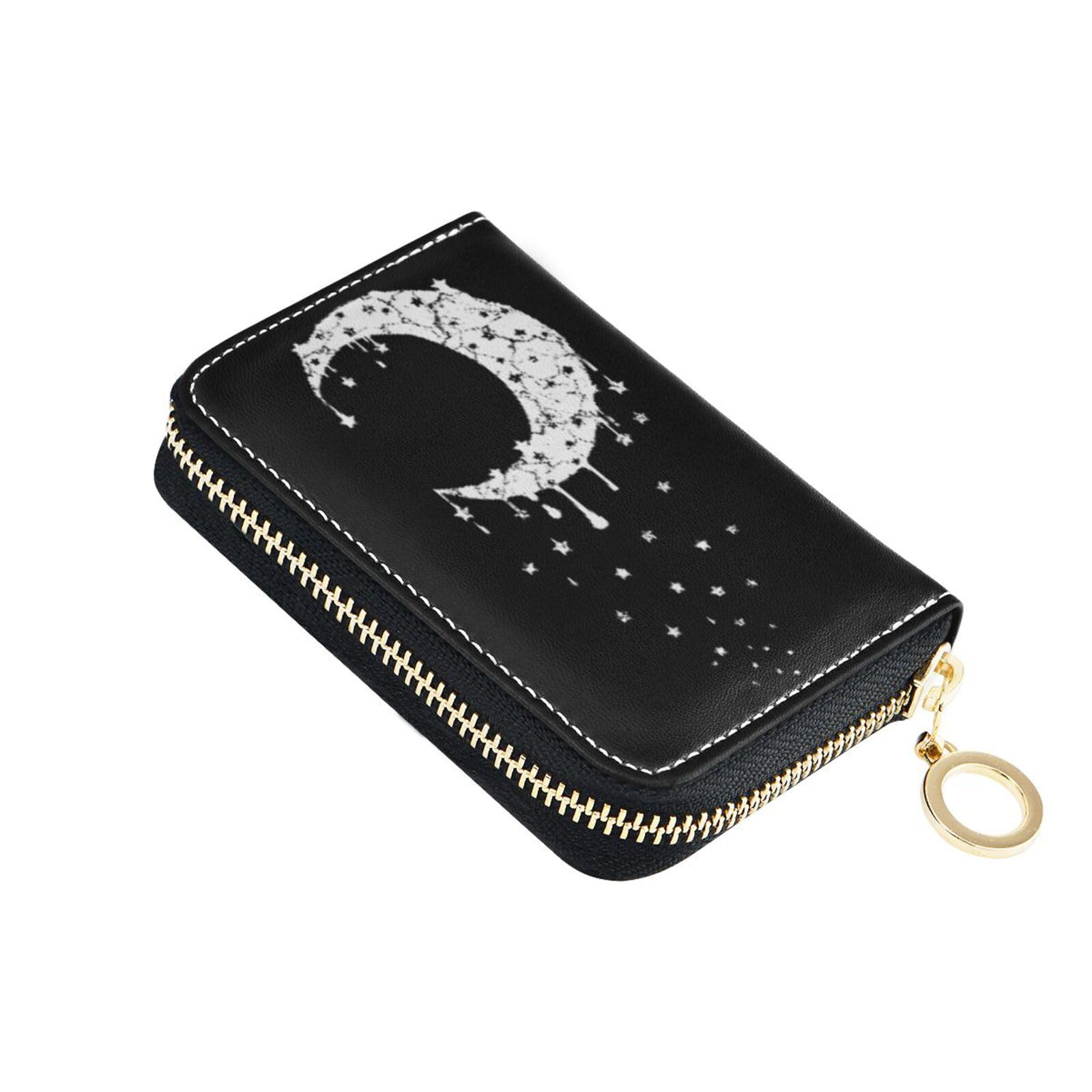 NCRJCZQL Moon RFID Credit Card Holder Wallets Accordion for Women Leather Zipper Card Case Accordion Wallet for Ladies Girls