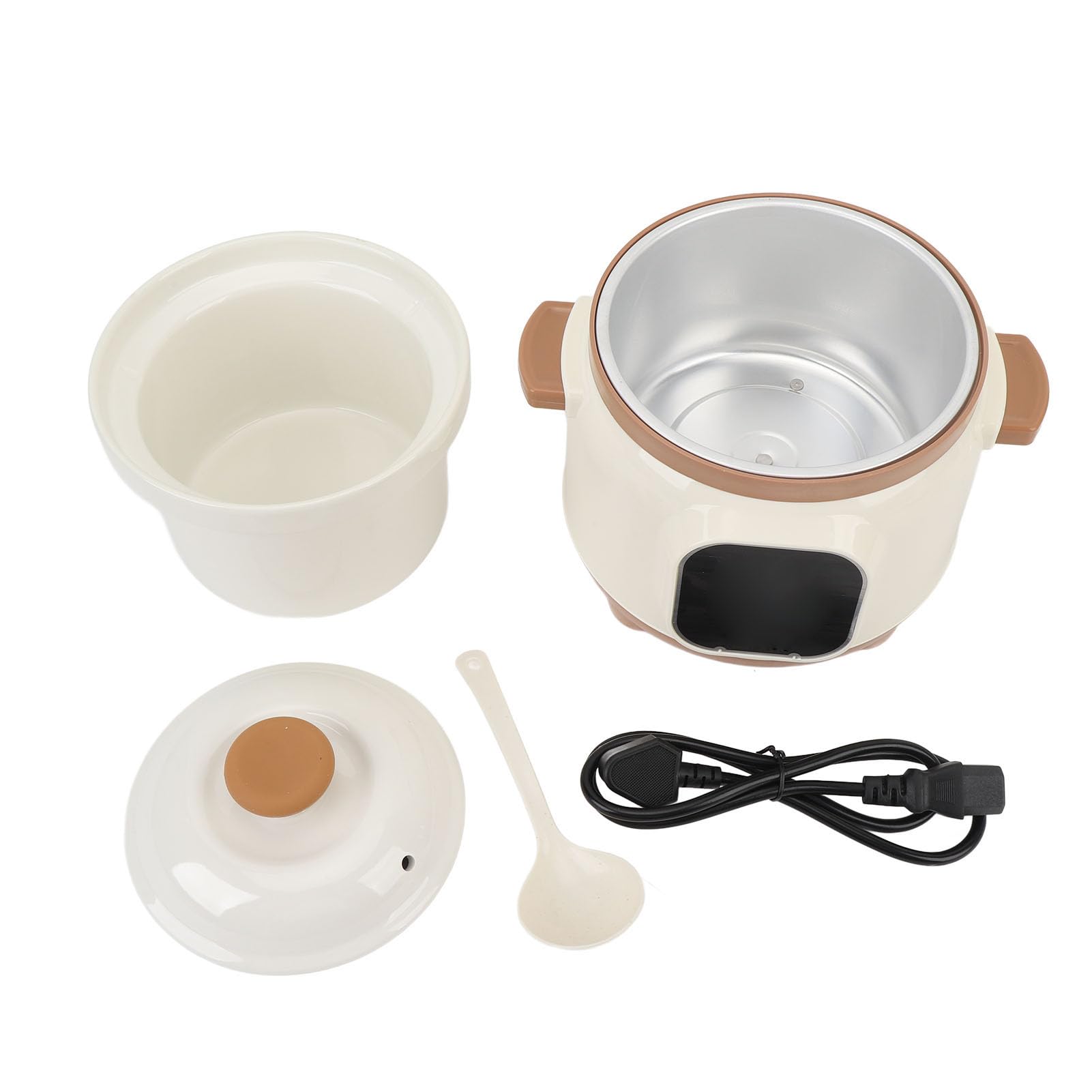 Olla de Cerámica Eléctrica de Cocción Lenta, Olla Arrocera Multifunción Automática, Reserva de 24 Horas, Olla de Guisado Multiusos de 235 W para Cocina (Enchufe de la UE)