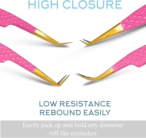 Miniatura 9 de SIVOTE Pinzas para extensión de pestañas, puntas de fibra de acero japonés, juego de 6, curvas, delfín, 90 grados y 45 grados, bota de volumen y