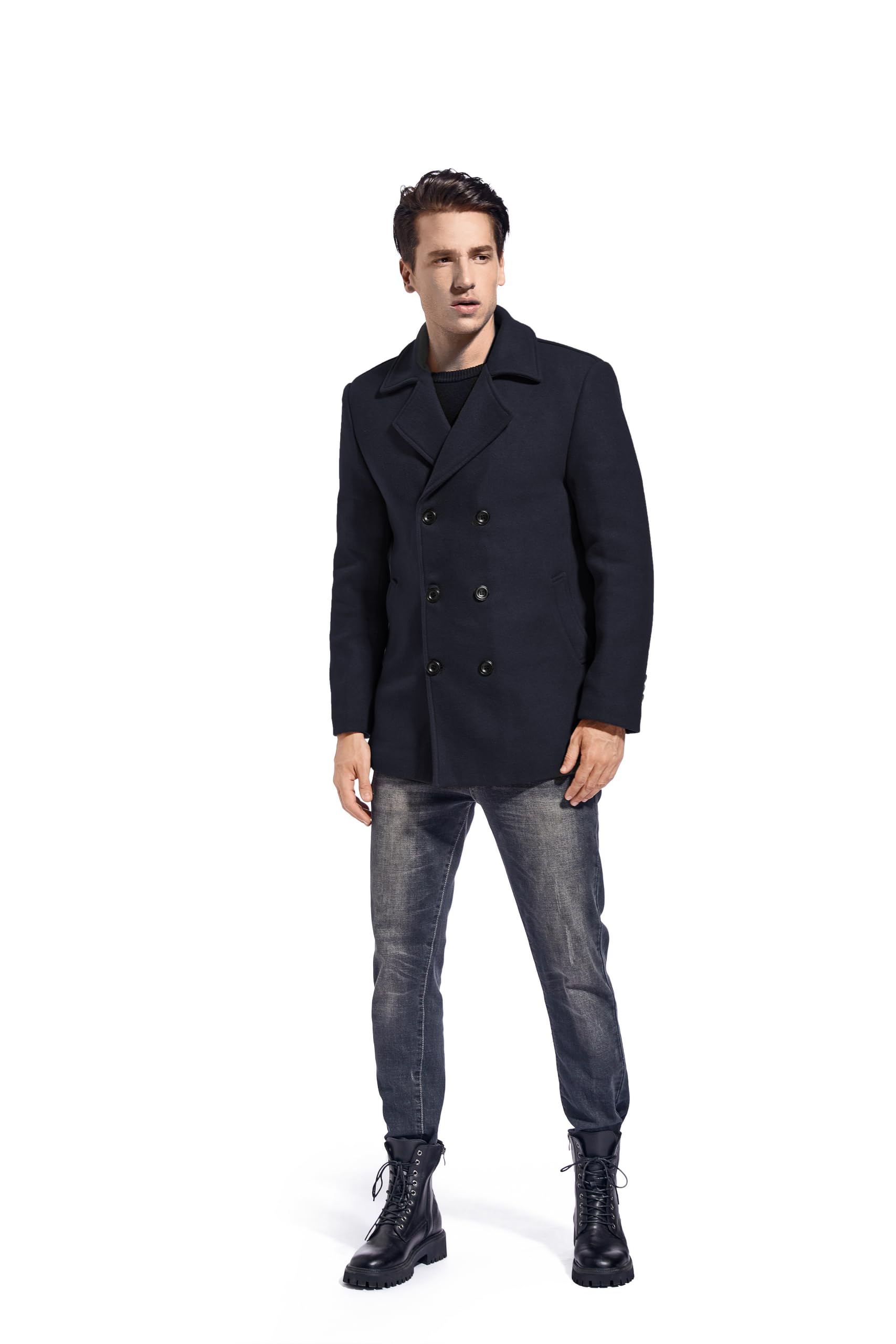 FTCayanz Cappotto invernale da uomo slim fit trench doppio petto caldo misto lana cappotto