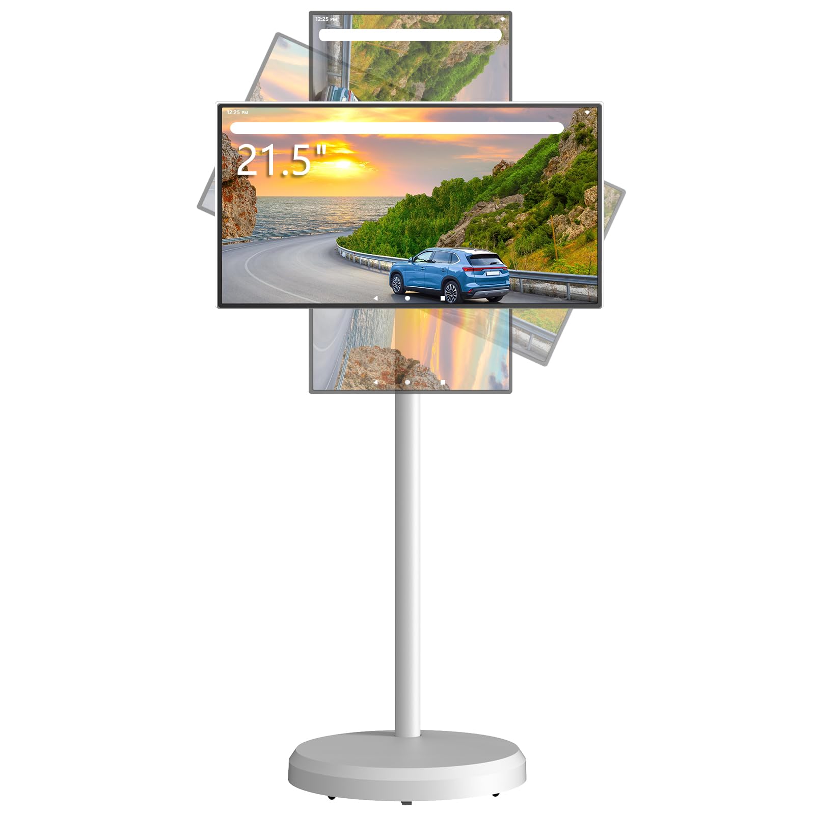 21.5" FHD Portable Smart TV on Wheels, Android 13 OS,4GB+64GB (White)