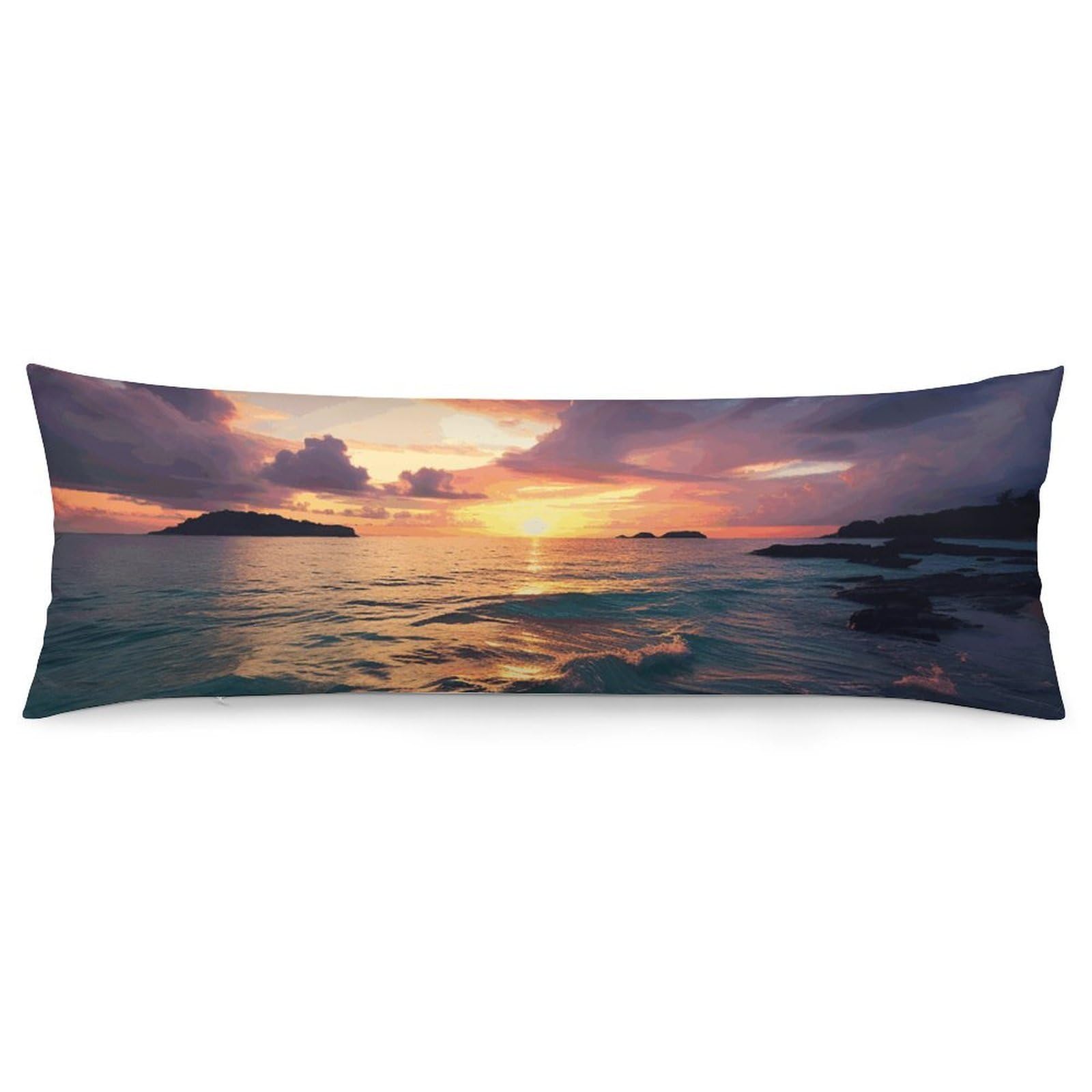 2 Pack Pillow Cases for Hair and Skin, Soft Breathable Pillow Case Covers with Hidden Zipper, Ocean and Sunset Pillowcase 20"x54" Pillow Covers for Sleeping Gift