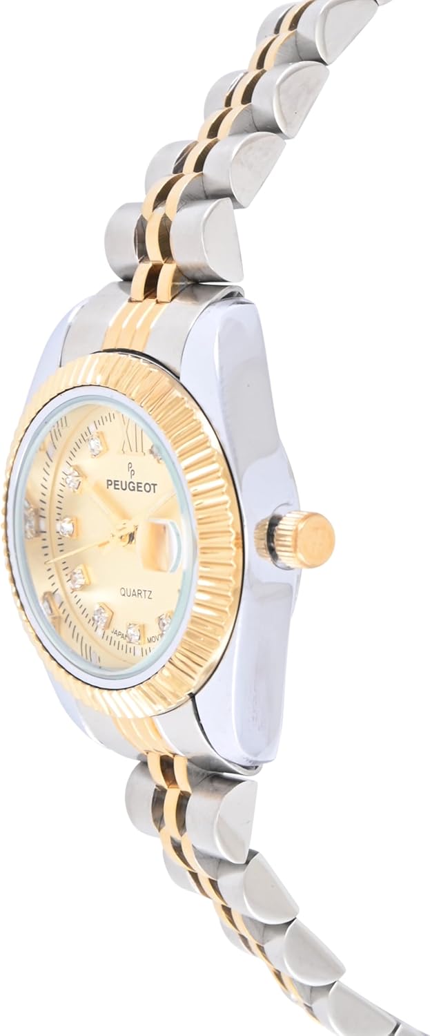 Peugeot Women's Luxury Status Wrist Watch with Fluted Bezel, Steel Bracelet and Date Window - Image 3