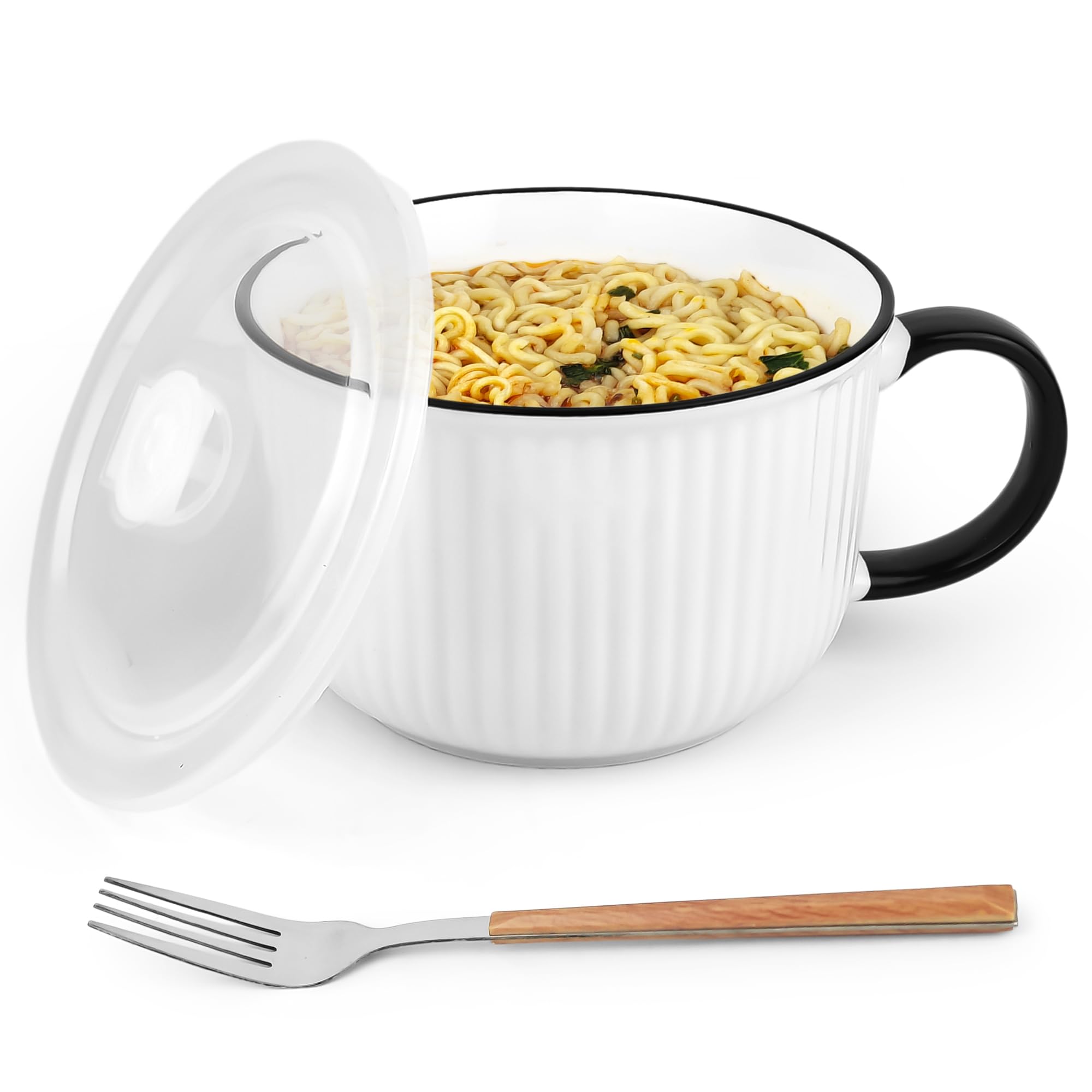 Axincardarm Ceramic Soup Bowl Ceramic Microwave Soup Mug with Lid 800ml