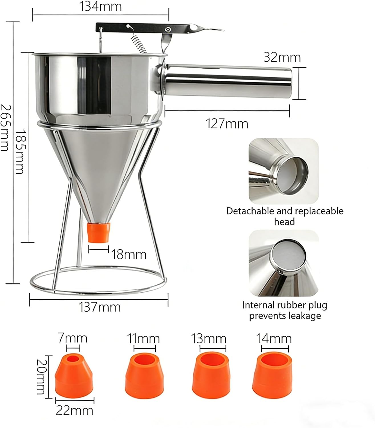 Practical Pancake Batter Dispenser Cake Dispenser,40floz Stainless Steel Funnel, for Cupcake Waffles and Cakes with Easy to Use Stand Pancake Batter Dispenser (1 Set)