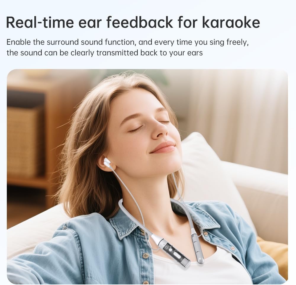 Wireless Neckband Headphones with TF Card Slot,6.0 Bluetooth Headphones 100 Hours Playtime, Voice Return Microphone,Waterproof Wireless Noise Cancelling Earbuds for Sports (Gray) - Image 9