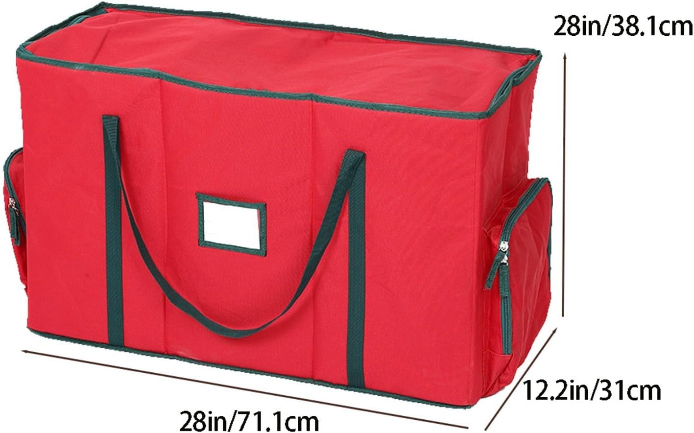 Christmas Ornament Storage Box with Adjustable Dividers, Holiday Xmas Ornaments Box with Lid, Double-Sided Trays with Durable Zippers for Seasonal Use (Red_02)