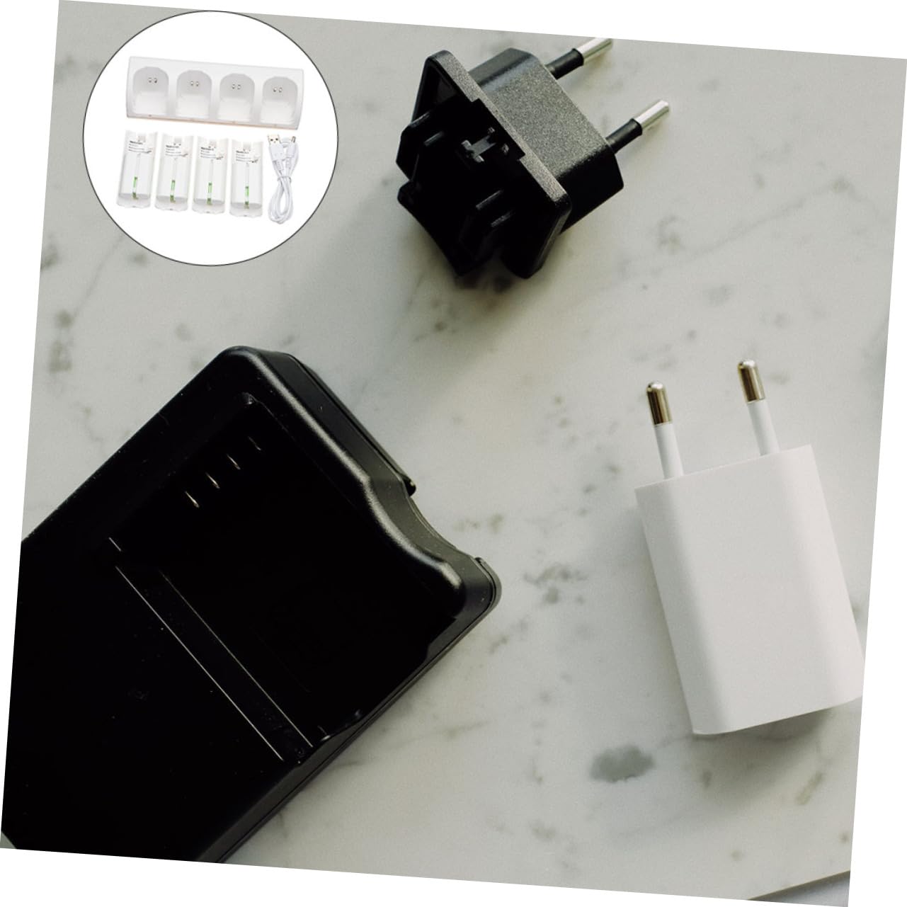 Cargador USB de Plástico Blanco de Batería de 4 Ranuras | 1 Juego, Estación de Carga para Baterías Recargables, Interfaz Usb, Formato Portátil