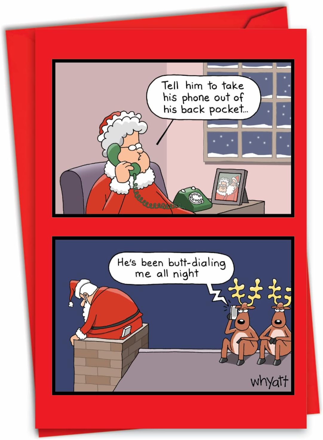NobleWorks サンタお尻の文字盤 - メリークリスマス グリーティングカード 封筒付き (4.63 x 6.75インチ) -