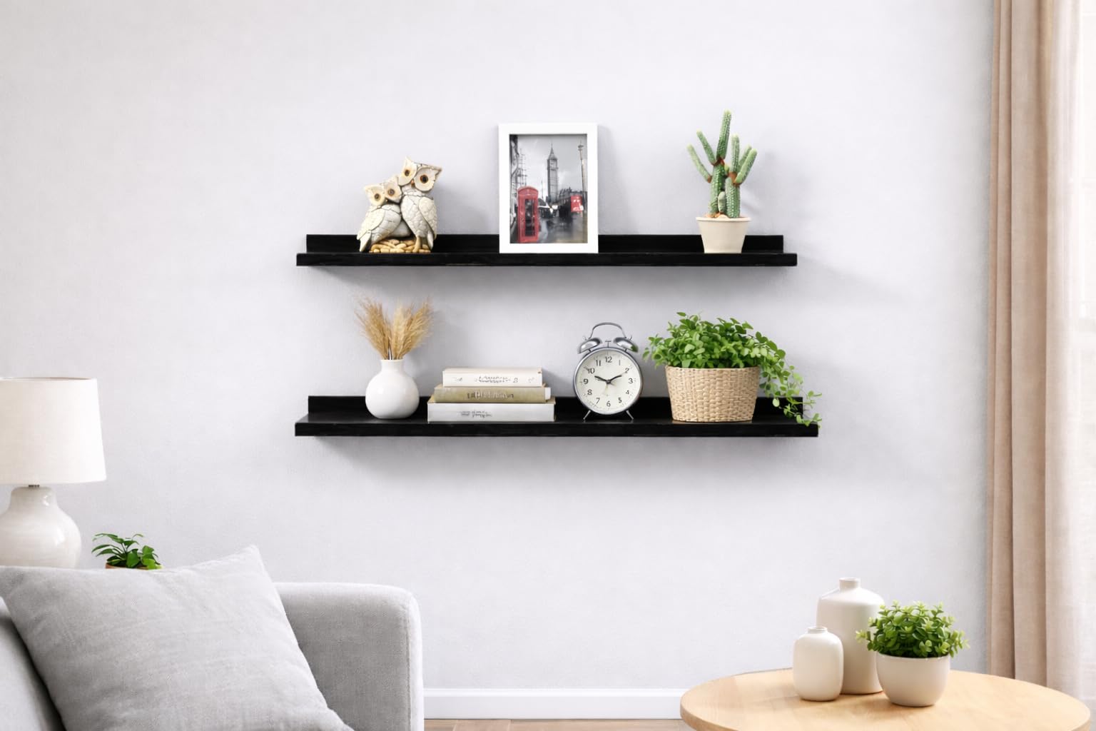 spot on dealz Set of 2 x Shelf 80cm Wide Photo Wall Mounted Floating Shelves Decoration Bedroom Living Room Storage (Black)