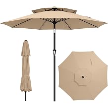 AreShark 8x10 2 Tiers Rectangular Patio Umbrella - Outdoor Umbrella Waterproof UV Protection, Market Table Umbrella w/Crank for Pool, Backyard, DeckBeige