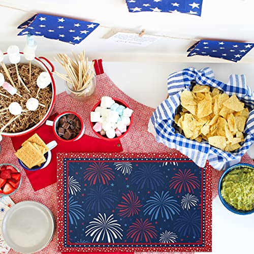 Patriotic Placemats 4Th Of July Stars Firework Place Mats For Dining Room Dinner Table Blue Red Washable Table Mats Independence Day Memorial Day Kitchen Decorations Set Of 6 #TOP1