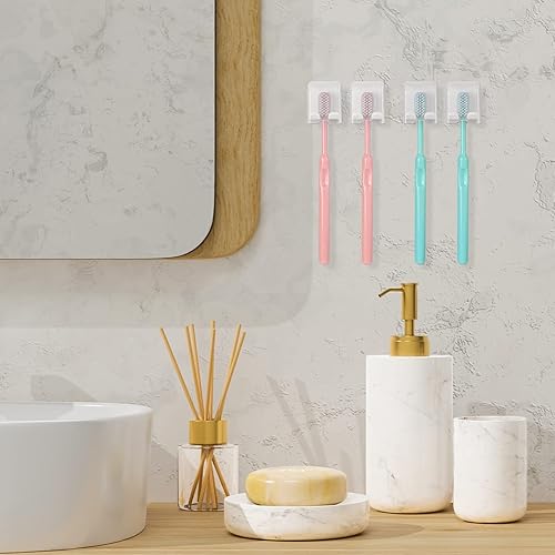 Miniatura 6 de Linkidea Paquete de 4 soportes para cepillos de dientes montado en la pared con tapa, soporte para cepillo de dientes colgante para dormitorio,