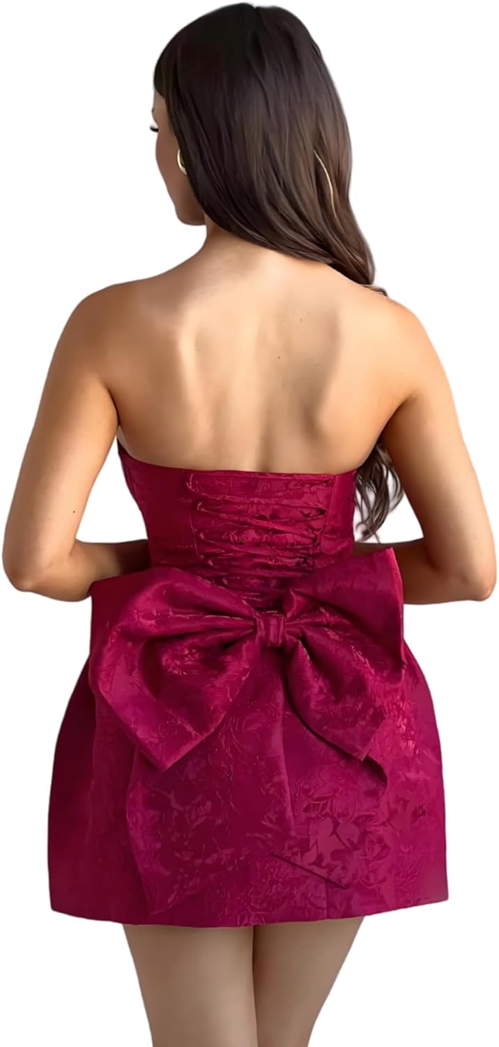 JUMISEE Embroidery Satin Homecoming Dress with Bow Modest Strapless Mini Dress A Line Short Prom Dresses Party Gown - Image 6