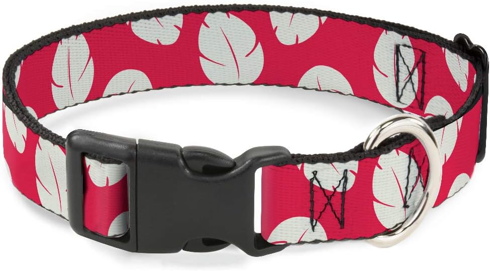 Disney Pet Collar, Dog Collar Plastic Buckle, Lilo Stitch Bounding Lilo Dress Leaves Red Ivory, 20 to 31 Inches 1.5 Inch Wide