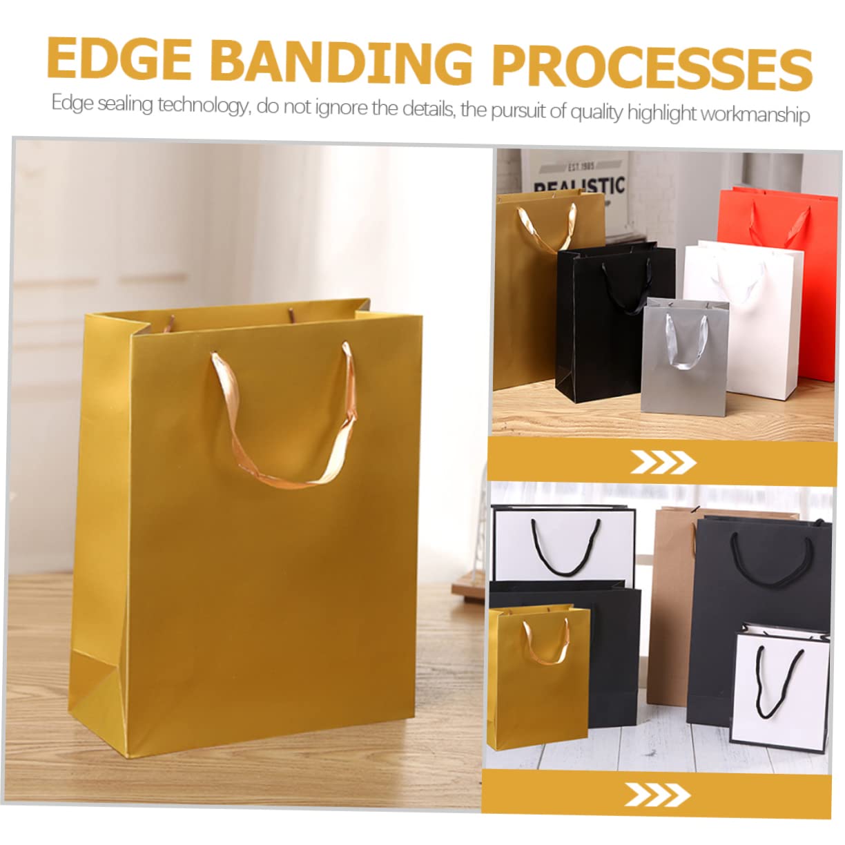 12 Stück Goldene Geschenktüten aus Kraftpapier, Einkaufstüte aus Papier