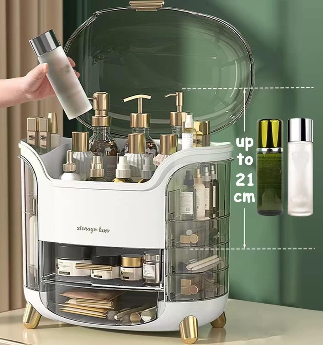 Kousee Schminktisch Organizer, Kosmetik Organizer mit Schubladen,Große Make-up Aufbewahrung & Skincare Organizer, Staubdichte Acryl Aufbewahrungsbox für Schminktisch, Bad & Vanity