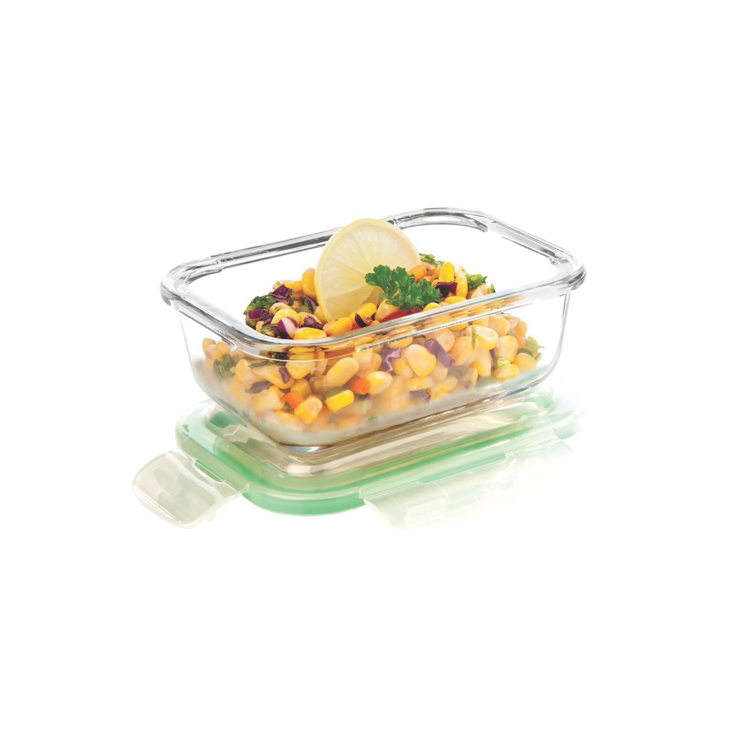 SIGNORA WARE Lock N Store Borosilicate Glass Rectangular Container With Lid | Microwave & Freezer Safe | Airtight & Leakproof | Ideal For Kitchen Use, Lunch Box & Reheating Leftovers ( Clear| 370Ml )