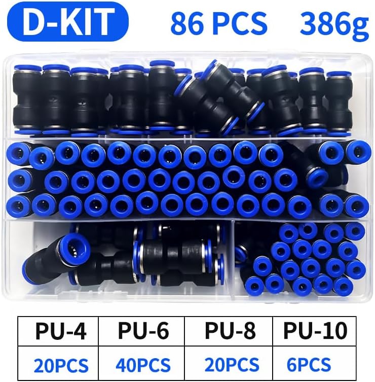 1Box Set Air Hose Connector PU 4/6/8/10/12/14mm Air Pipe Tube Quick Release Pneumatic Push to Connect Fittings Kit(Color:D kit (80pcs))