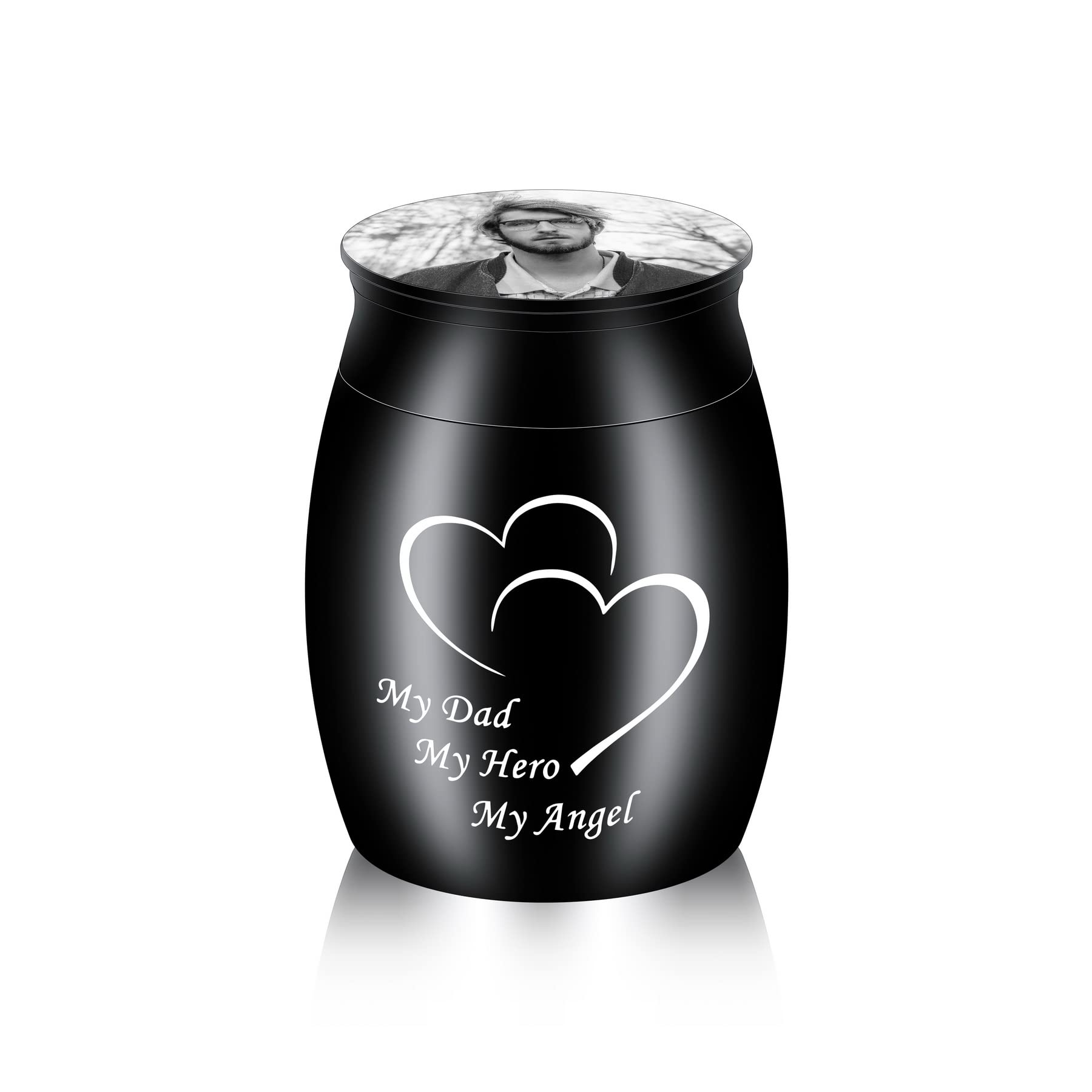 MeMeDIY Small Keepsake Urn for Human Ashes Mini Pet Cremation Urn Personalized Photo Birthstone Memorial Ashes Holder Stainless Steel Decorative Ashes Container (Black, Black & White Photo, My..)