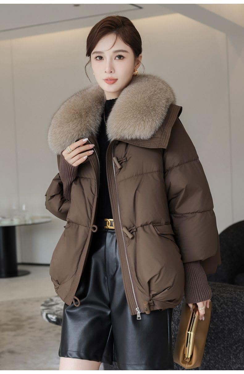 Donna Inverno Grande Collare Peloso Ispessito Piumino Corto Ispessito Parka Maniche a Maglia Sciarpa Cappotto Vento Neve Giacca Invernale Caldo Imbottito