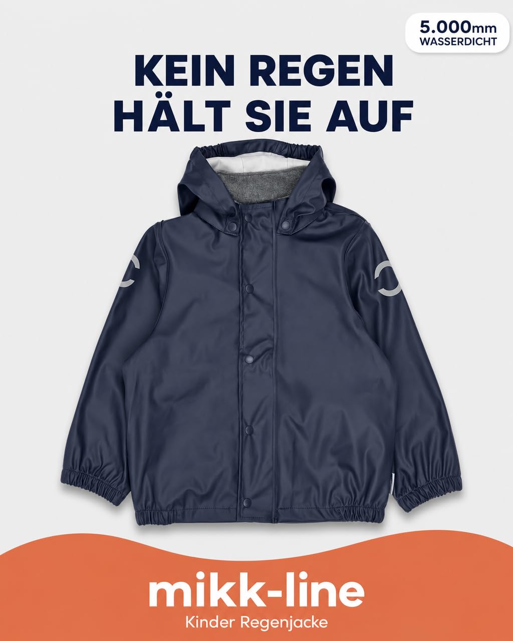 Mikk-line Giacca impermeabile unisex per bambini, impermeabile e antivento, giacca impermeabile per ragazze e ragazzi con riflettori e cappuccio rimovibile | giacca leggera Oeko-Tex