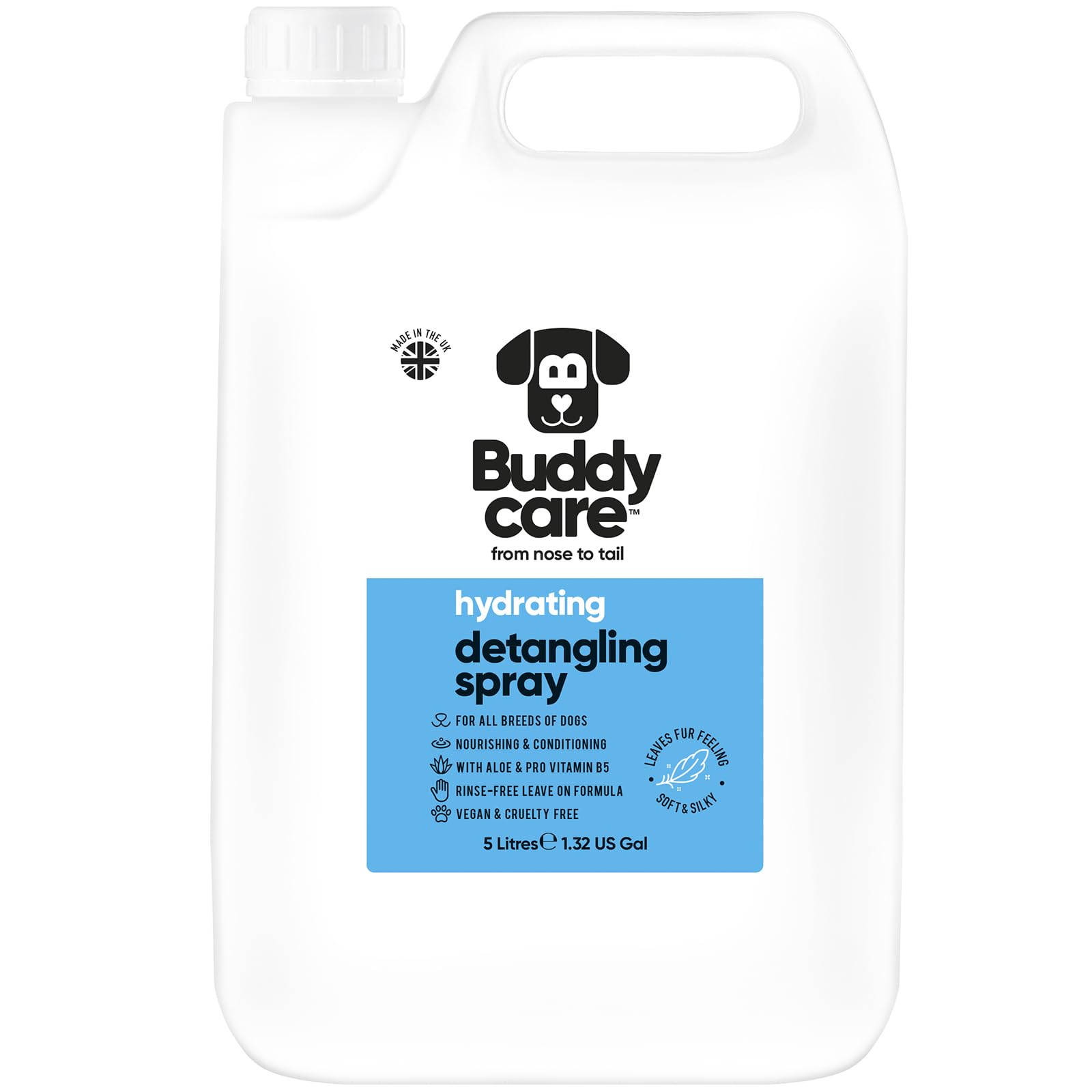 Buddycare | Spray démêlant pour Chiens | Spray démêlant Facile à Utiliser pour Chiens | Formule sans rinçage sans rinçage, 5L