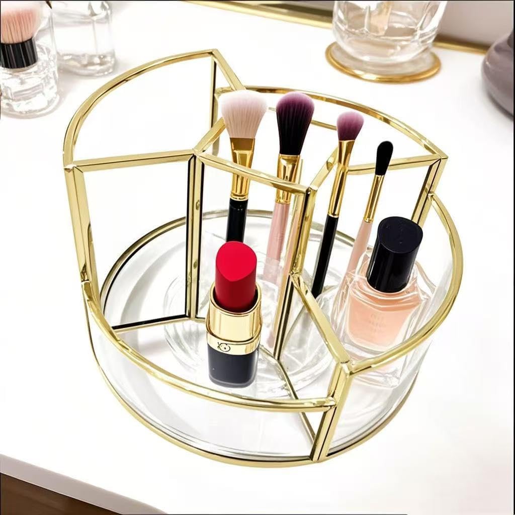 360° Rotate Makeup Brush Holder, Makeup Organizers Countertop, Perfume Tray, Bathroom Organizer and Storage for Eyeliner,Lipstick, Lazy Susan Organizer for Vanity Cabinet Dresser Bathroom (Gold)