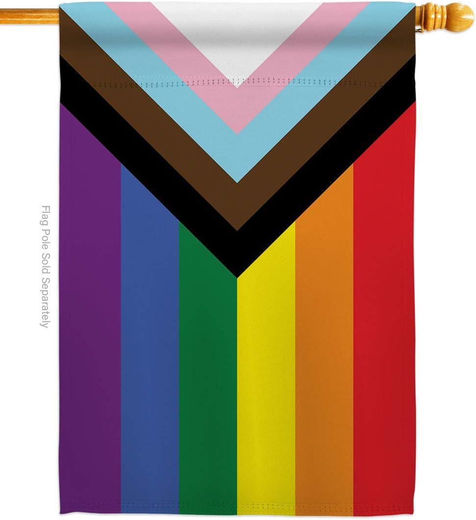 Progress Pride House Flag Support Rainbow Love LGBT Gay Bisexual Pansexual Transgender Small Decorative Gift Yard Banner Made In USA 28 X 40
