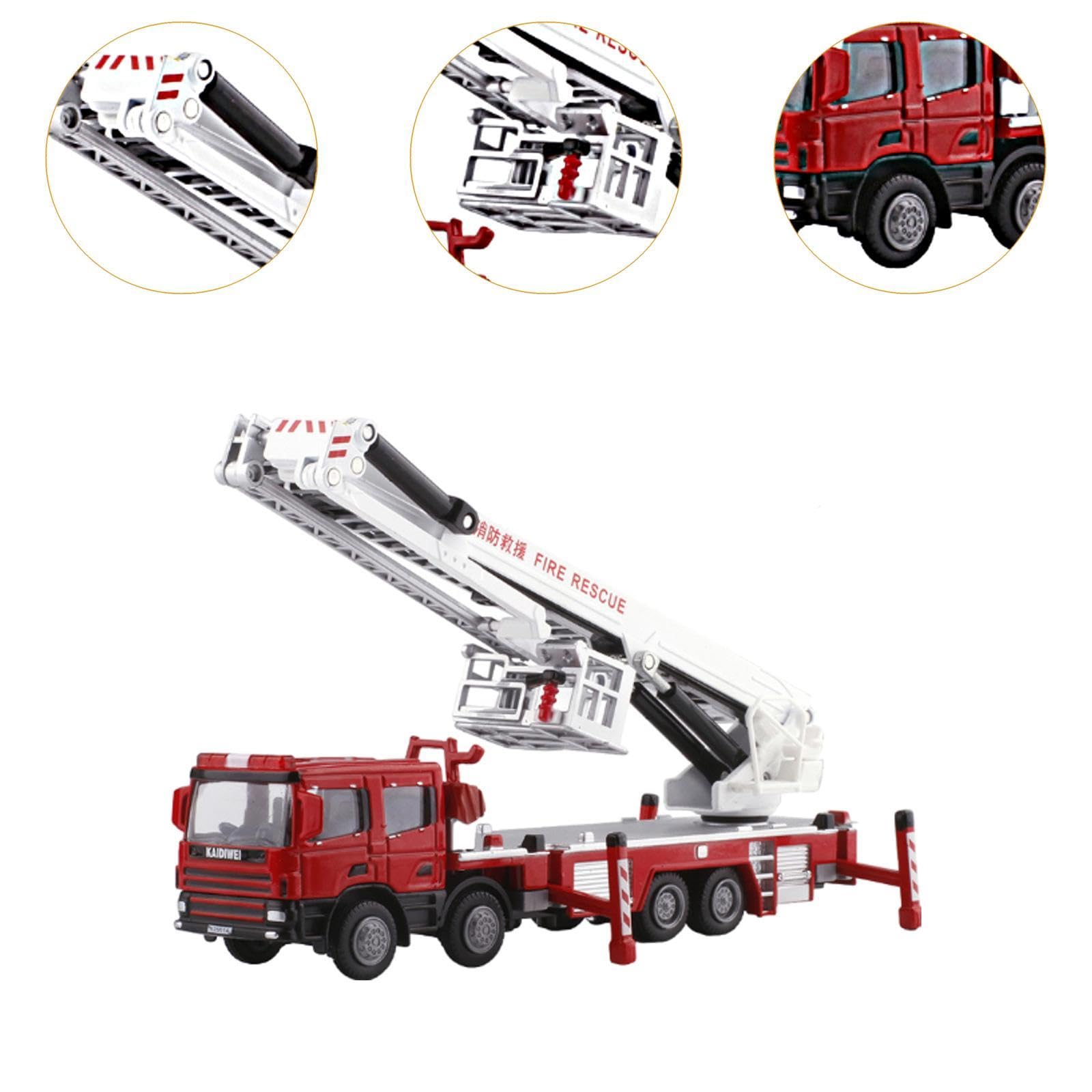 Camion de Pompiers Miniature En Métal Moulé sous Pression, échelle 1:50 – Mini Camion de Pompiers Réaliste pour Enfants