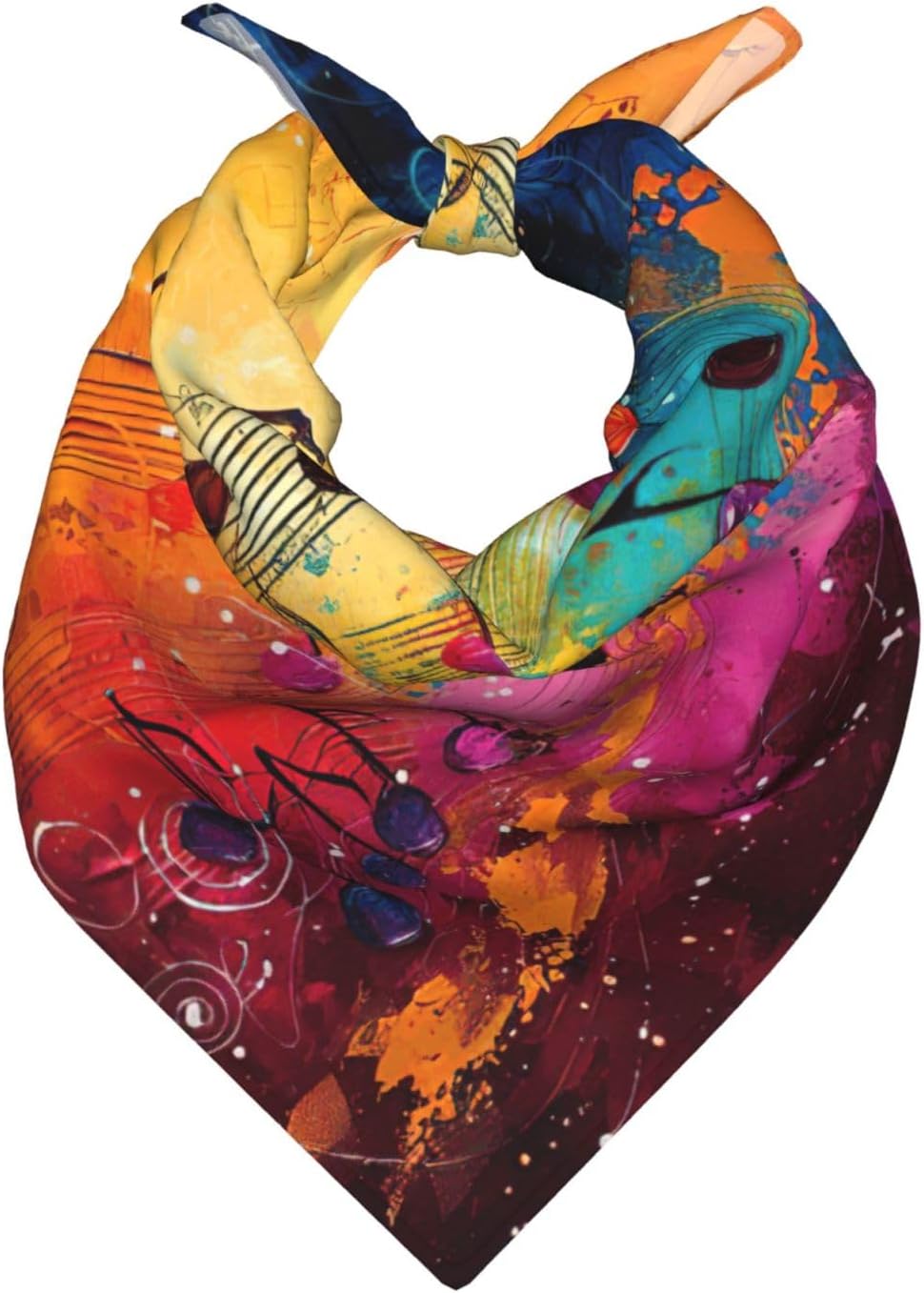 Satin Colorful Music Notes Print Bandana For Women Men, Versatile Hair Scarf Face Cover Neckerchief