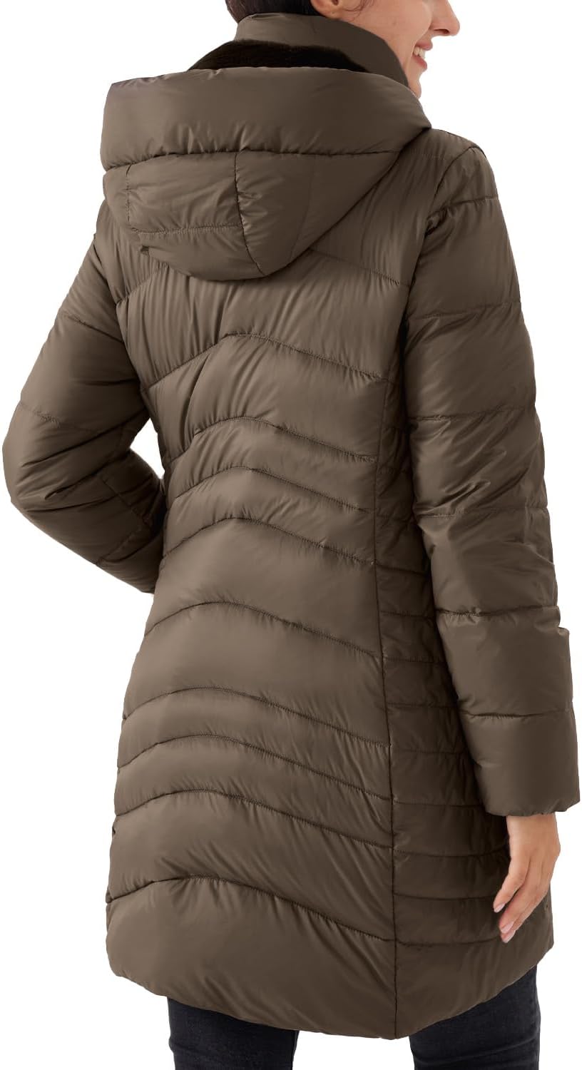Women's Spring Jackets Lightweight Down Jacket Long Puffer Hiking Coat with Detachable Hood