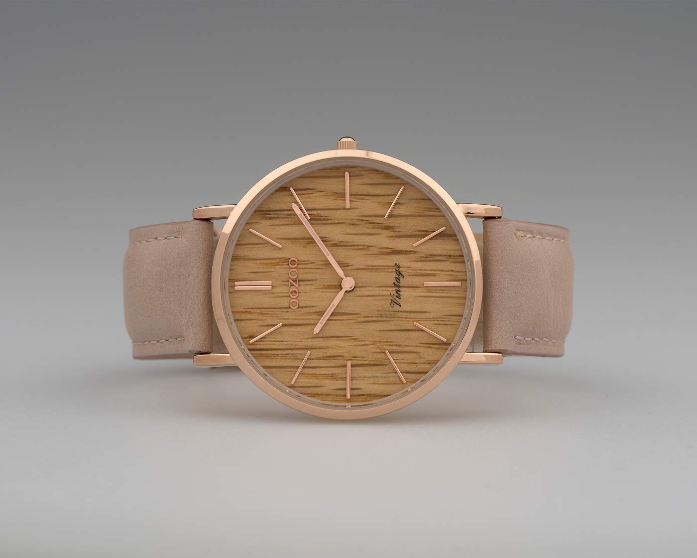 Oozoo Vintage Damenuhr Lederband Wood 40 MM Rose/Braun Holz/Pinkgrau C9866