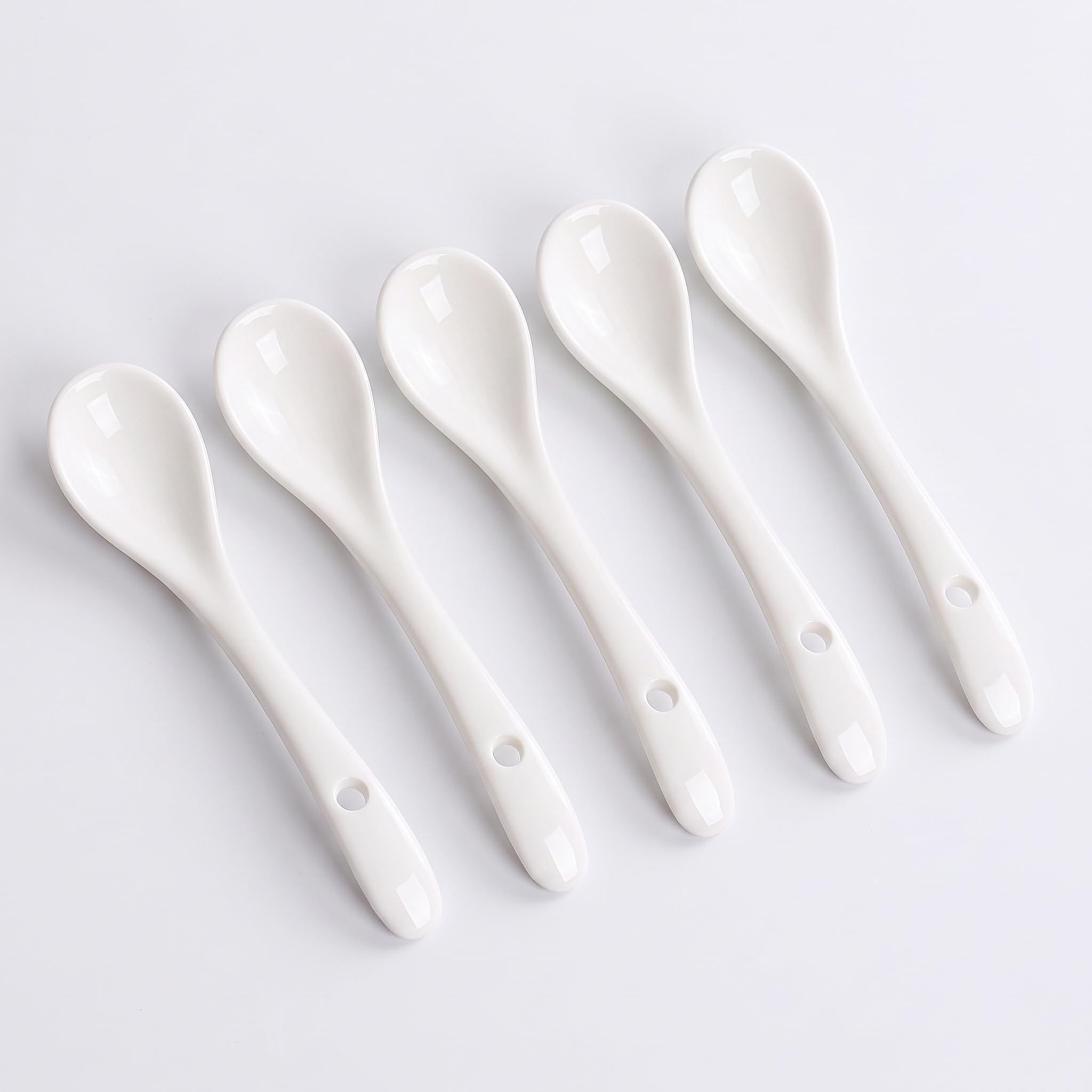 5 Pack White Ceramic Spice Spoons, Smooth Glaze for Seasonings（4.2inch）