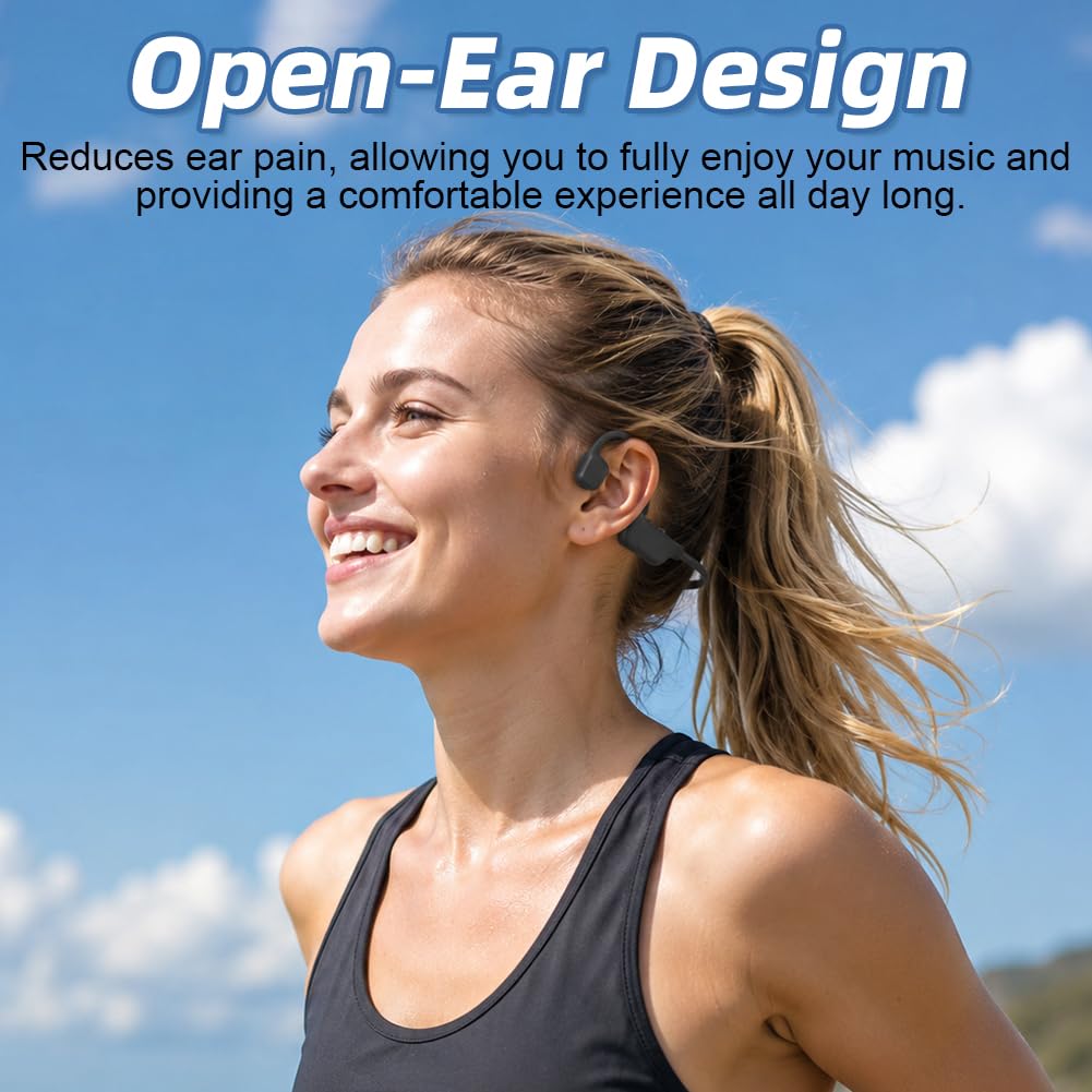 Cuffie Conduzione Ossea Bluetooth 6.0, Auricolari Sportivi Bluetooth Open-ear Autonomia 14 Ore, Open-ear Cuffie LED Display, IPX8 Impermeabili, Qualità Audio HD Per Corsa Ciclismo Guida Fitness (Nero)