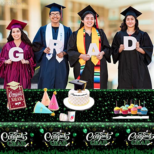 Image of KatchOn, Green and Black Graduation Tablecloths - XtraLarge 108x54 Inch, Pack of 3 | Green and Black Graduation Decorations 2026 | Graduation Tablecloth 2026, Graduation Table Decorations