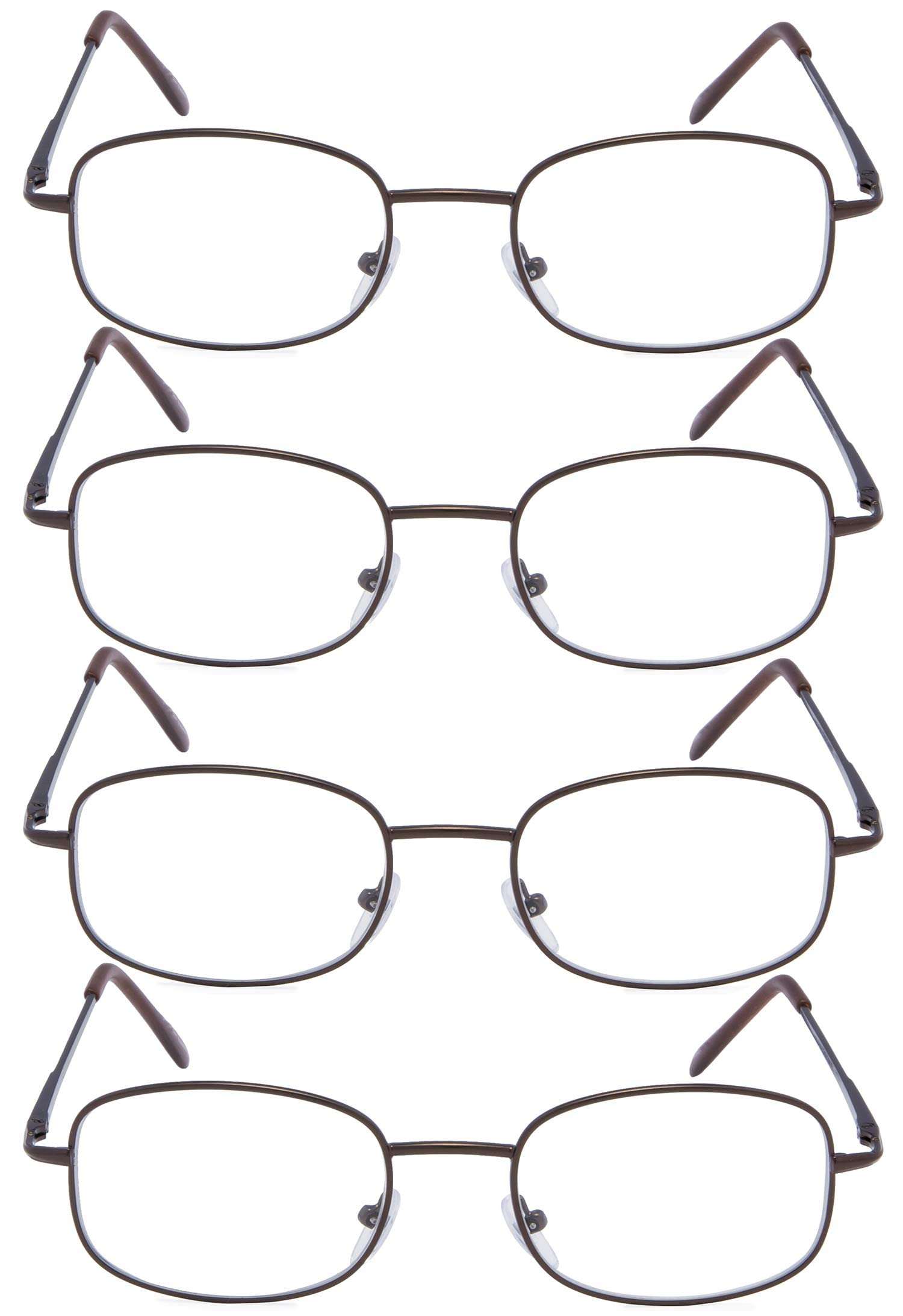 GUDReading Glasses 4 Pairs Metal Frame Readers with Spring Hinges Women Men (Brown)
