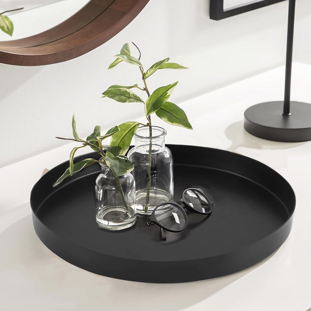 2 Plateaux Ronds De Service Noir - Idéal Pour Fêtes, Bars, Restaurants Ou Maison
