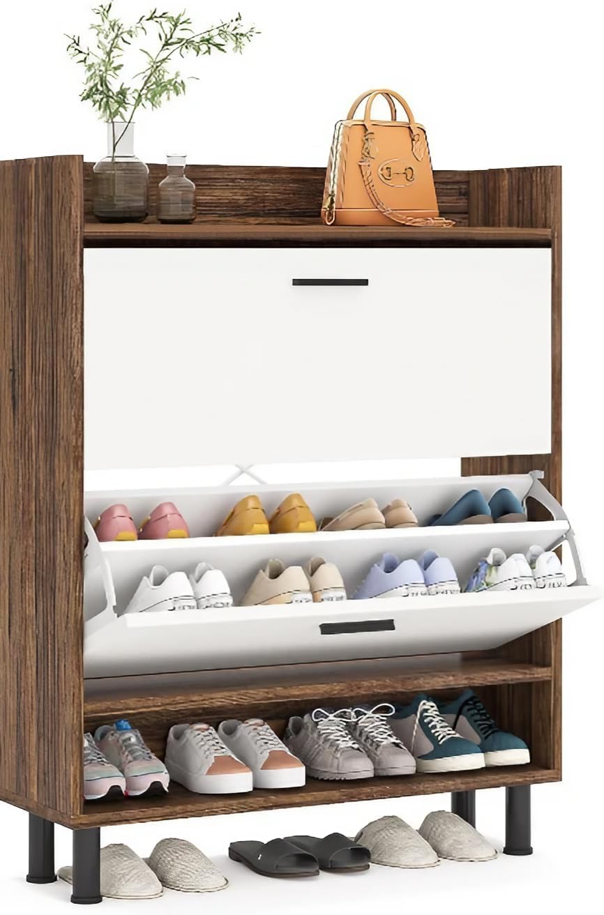 Shoe Cabinet for Home, Shoe Storage Rack for Living, Wooden Shoe Rtorage with Flip Drawers, 2 Large Storage (90L x 32W x 109H CM)_DIY-image-9