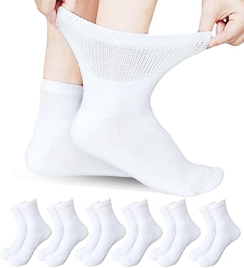 Womens Diabetic Ankle Socks for Swollen Feet, Edema, Neuropathy, Bariatric Non Binding Super Wide 6 Pairs