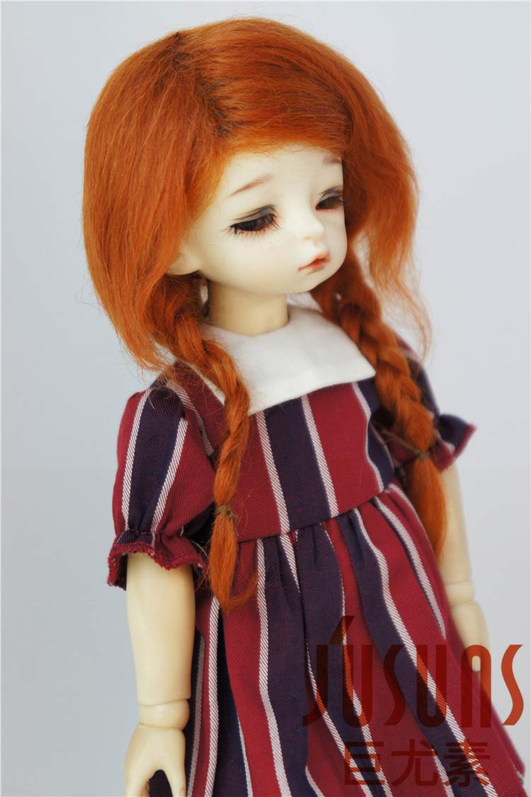 1/6 YOSD Mohair Doll Wigs JD061 6-7inch 16-18cm Twins Messy Braids Mohair BJD Hair (Carrot)