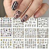 Leopard Print Nail Stickers Brown Leopard Nail Decals Water Transfer Lip Heart Geometric Flower Star