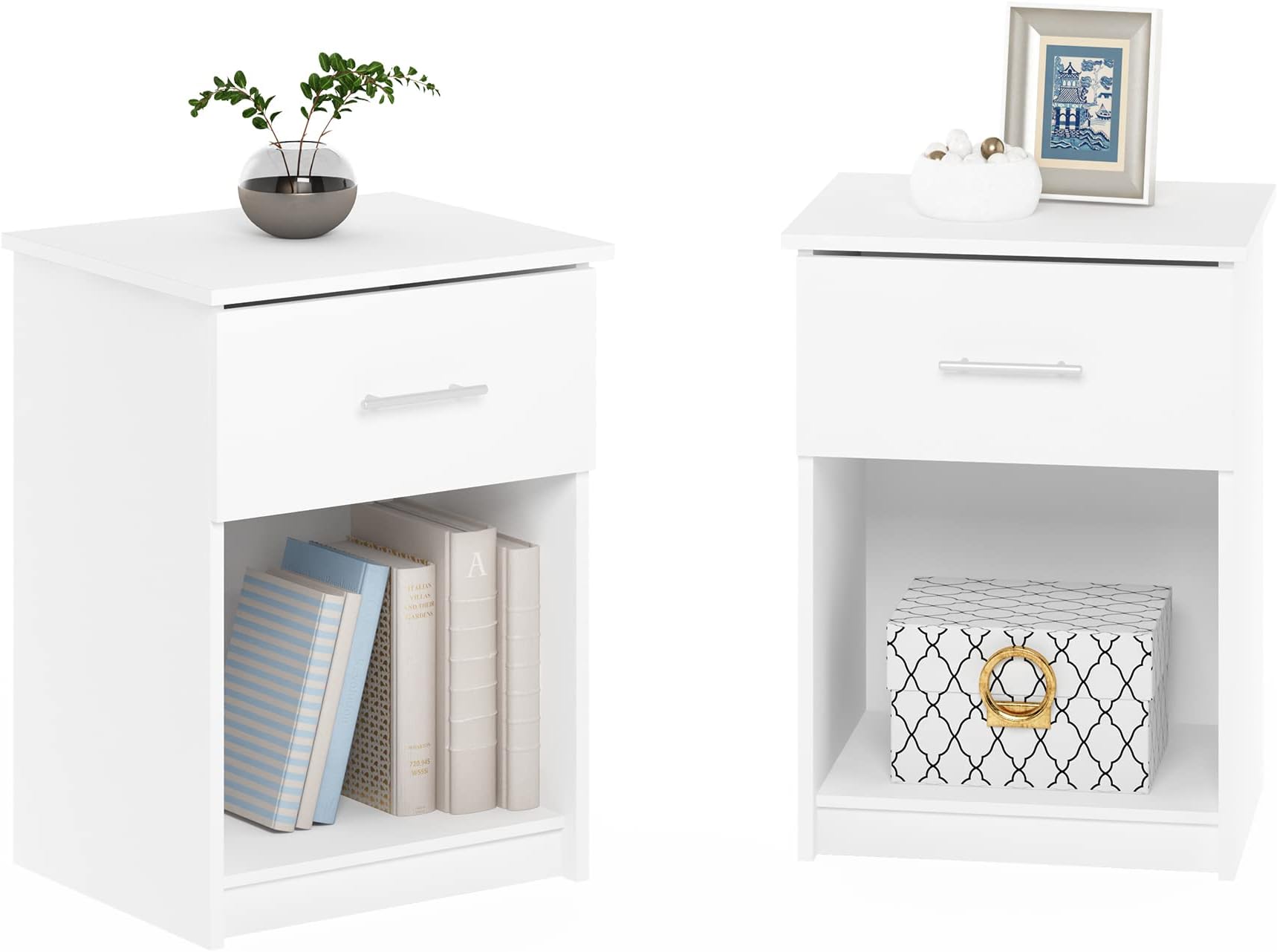 Furinno Tidur Nightstand, 2-Pack, Solid White