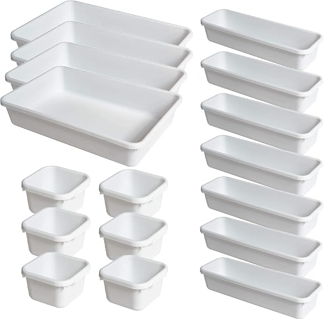 Desk Drawer Organizers Set for Bathroom,Plastic Interlocking Desk Drawer Organizer Tray,Dividers Organization and Storage Bins Container for Kitchen Bathroom Makeup Office Vanity Bedroom Dresser