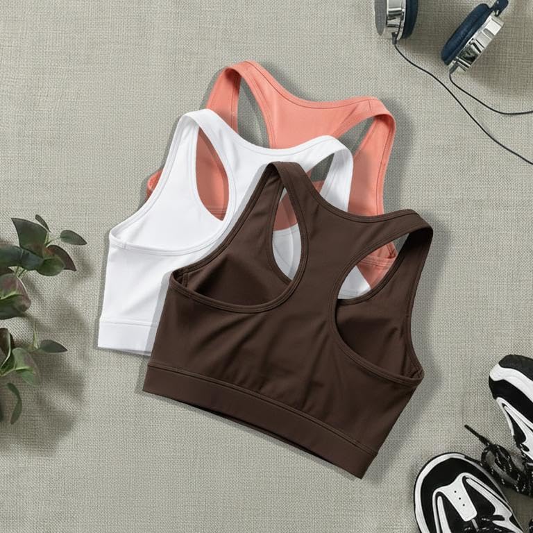 Image of BOLD & BEAUTY Women Cotton Blend Sports Bra with U-Neck, Racerback Style and Regular Straps for Workout, Yoga & Training (Pack of 3)
