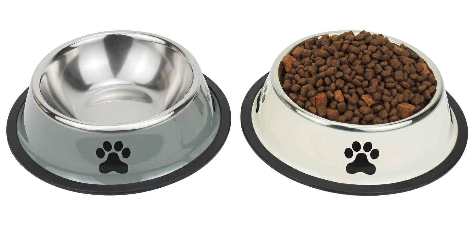 Podinor Stainless Steel Dog Bowls, Food and Water Non Slip Anti Skid Stackable Pet Puppy Dishes for Small, Medium and Large Dogs (2 Pack)