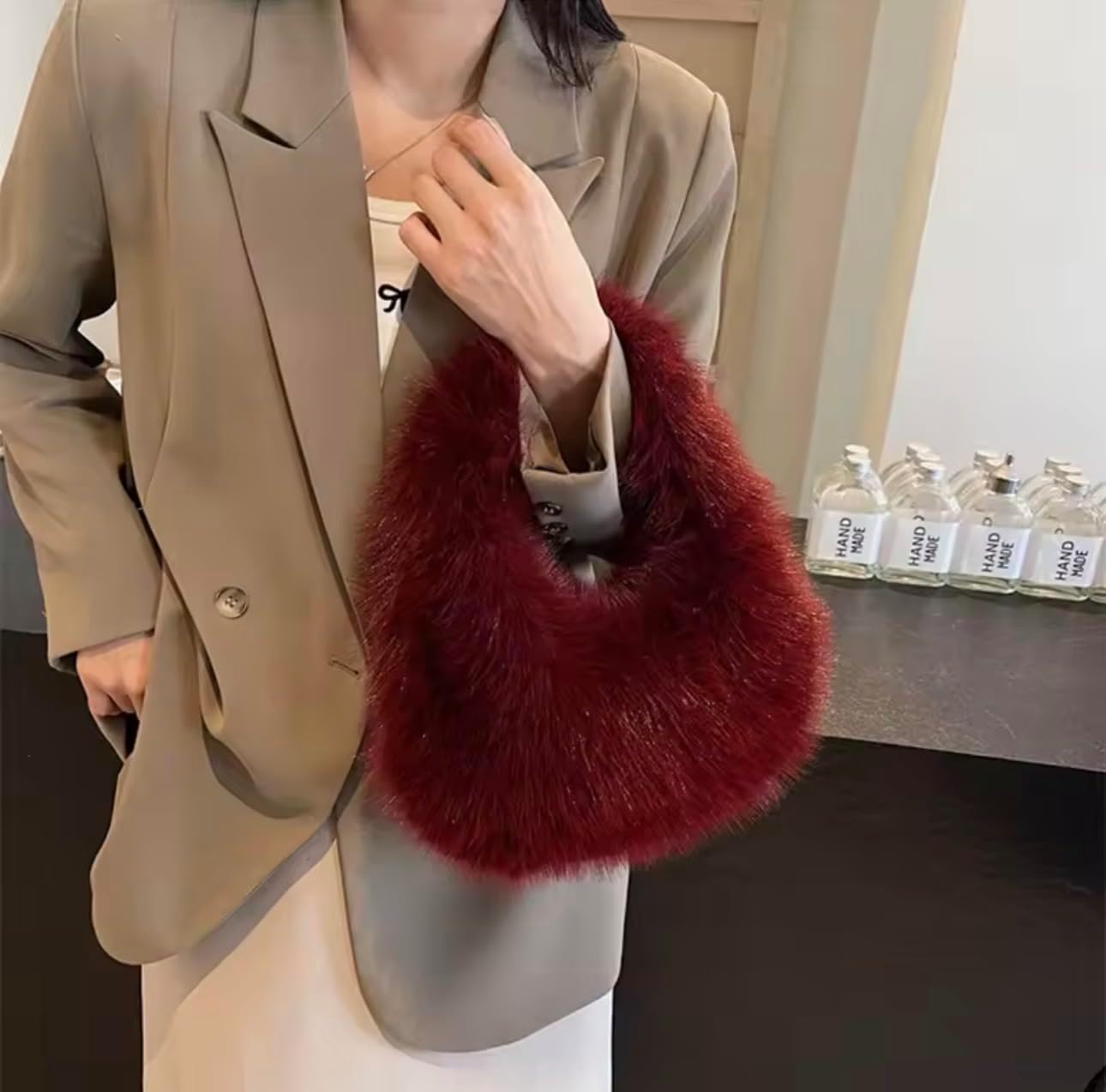 Faux Fur Hobo Bag for Women, Fur Plush Handbag, Underarm Shoulder Bag, Cute Fluffy Handbag, Faux Fur tote, Gift for Women - Image 8