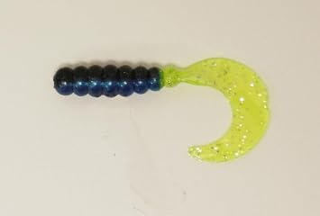 Big Bite Baits 2 Fat GRUB/Black/Blue/CHARTREUSESILVER 10 Pack