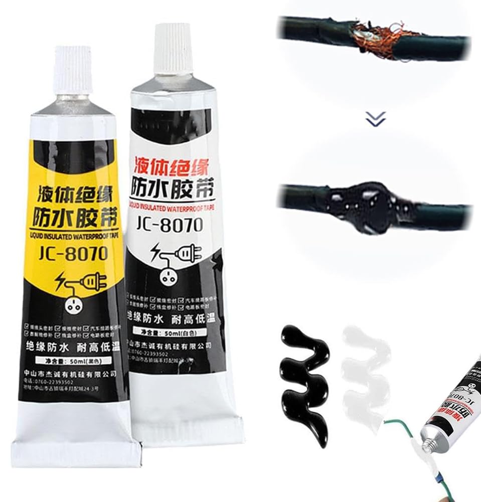 Liquid Electrical Tape,2PCS Liquid Insulating High Temperature Glue,Fast Dry Liquid Electrical Tape,Waterproof Dielectric Sealant for Wires & Cables, Marine & Home Use,Electrical Equipment (50ml
